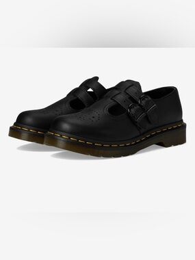 Black Leather Mary Jane Double-Buckle Shoes Doc Martens 8065